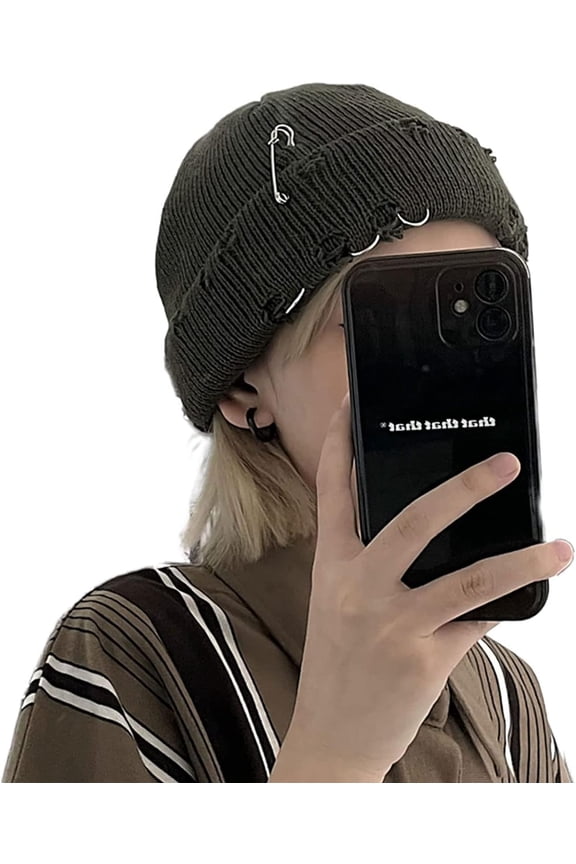 Y2k Beanies Goth Knitted Hats for Men Women Alt Emo Accessories Grunge Clothes Winter Warm Hat