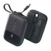 Yoobao Mini Power Bank PD20W Fast Charging with LED Display, 10000mAh Portable Charger with Built-in Cables, 3 Outputs 1 Input Battery Pack Compatible with iPhone 16 15 Samsung iPad, Black