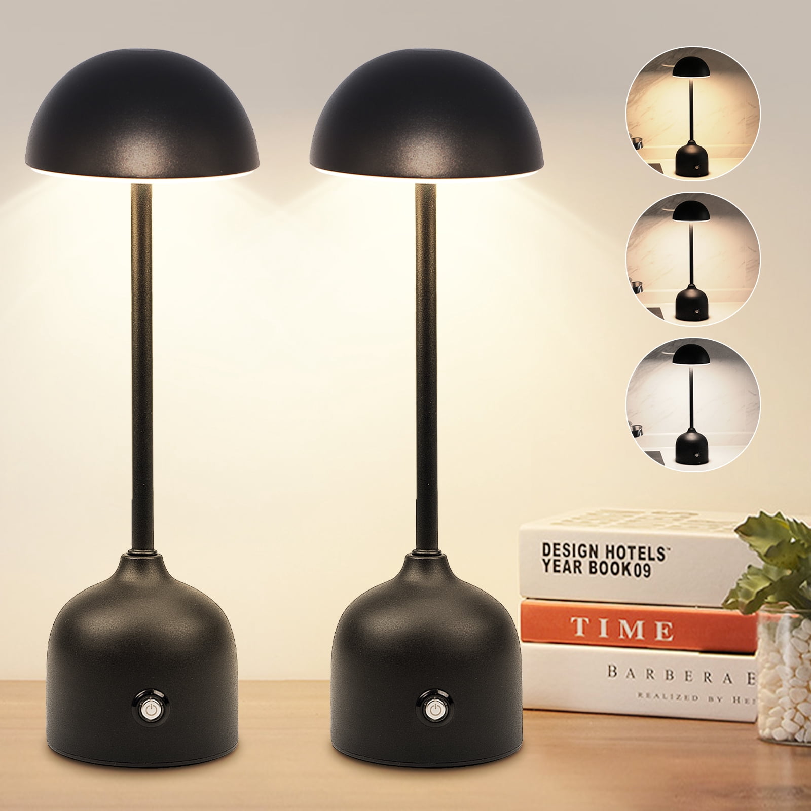 Yoobao 2 Pack Portable LED Cordless Table Lamp Light Rechargeable, 4500mAh Battery Operated Desk Lamp, 3 Colors Stepless Dimming Bedside Lamps for Living Dining Room Home Bedroom Outdoor Night