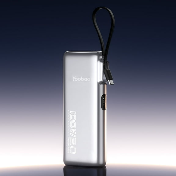 Yoobao Power Bank 100W 2-Way Super Fast Charging with LED Display, 20000mAh Laptops Portable Charger with Built-in Cables, 3 Outputs 2 Input Battery Pack Compatible with iPhone iPad Samsung, Silver