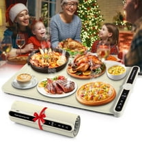 Yoobao 23"x15" Electric Silicone Warming Mat for Food with 9 Temp & 6 Timer, Portable Rollable Food Warming Tray Mat for Parties Home Travel, 330W Food Warmer with Display & Child Lock, Beige