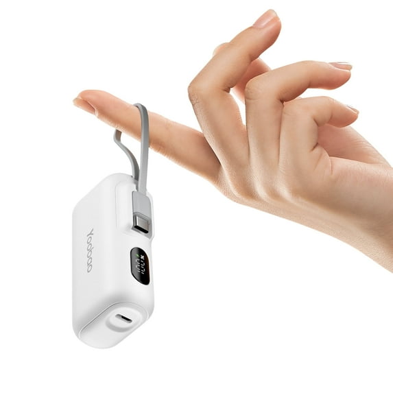 Yoobao Mini Portable Charger with Cable, 5000mAh PD20W Fast Charging USB-C Power Bank External Battery Bank, White