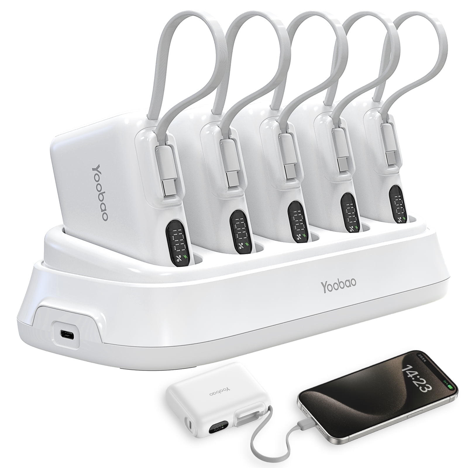 Yoobao 10000mAh Portable Charger with Charging Dock - 22.5W Fast Charging Power Bank with USB-C Cable for iPhone Samsung Android, 5 in 1 Charging Station for Home Office Restaurant, White
