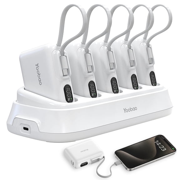 Yoobao 10000mAh Portable Charger with Charging Dock - 22.5W Fast Charging Power Bank with USB-C Cable for iPhone Samsung Android, 5 in 1 Charging Station for Home Office Restaurant, White