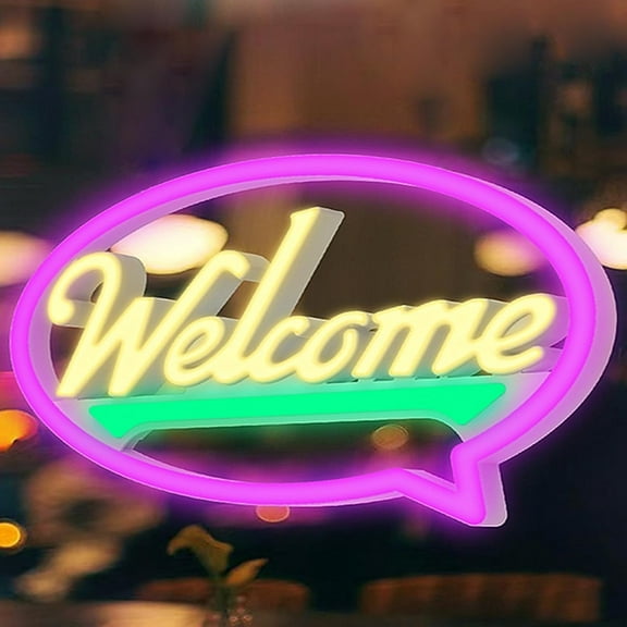 Yoobao Welcome Neon Sign for Wall Decor 17"x9", 5 Modes & 3 Strobes Dimmable LED Neon Light for Hotel Room Shop Business Wedding Bar Birthday Party Art