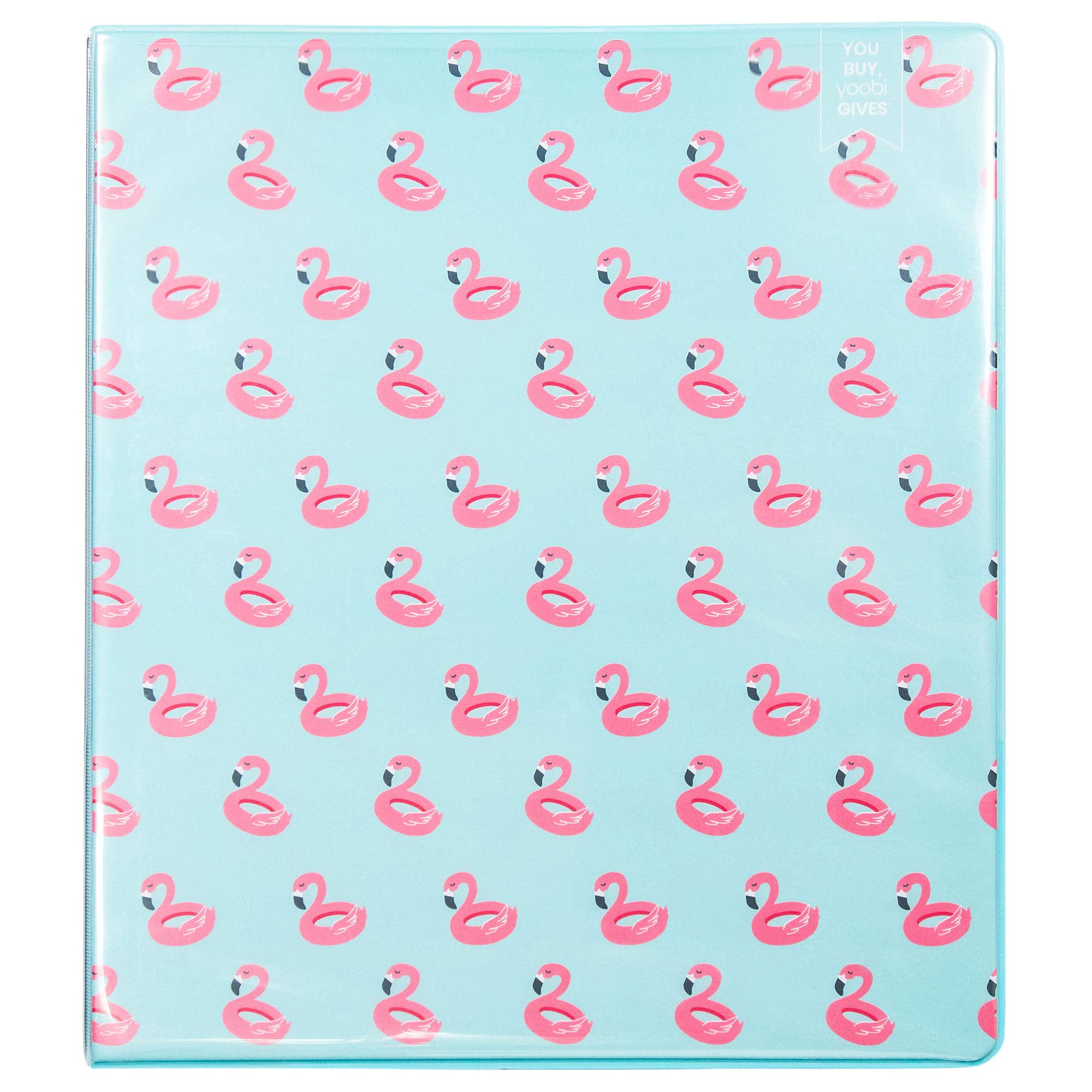 Yoobi | 1 Inch Binder - Blue Flamingo | Holds Up to 275 Sheets | 3 D-Ring Binder | 2 Interior Pockets | PVC Free | 11.5 x 1 x 10.5