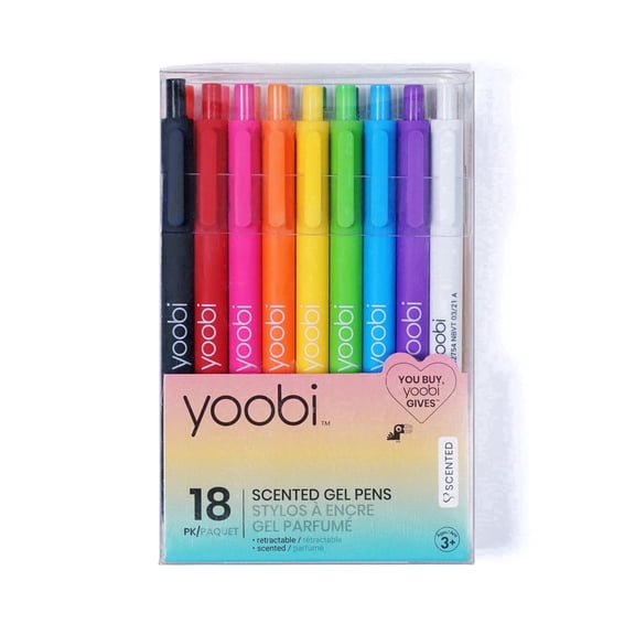 Yoobi 18-Pack Retractable Scented Gel Pens Multicolor Fine Point 1.0mm