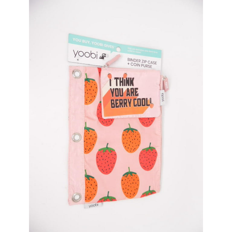 Yoobi Binder Zip Pencil Case Pink Strawberries and Coin Purse