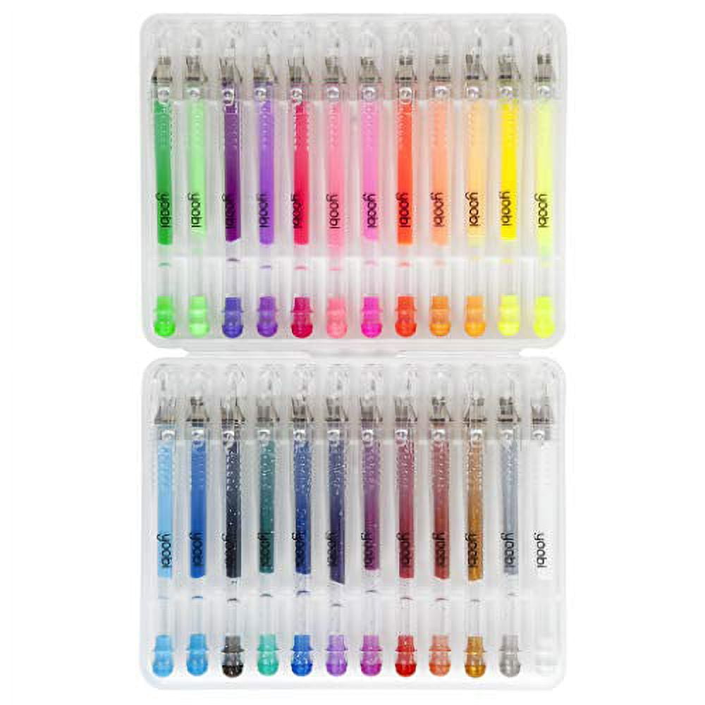 Yoobi Mini Gel Pens 24-Pack & Carrying Case Neon Metallic Glitter Shades 1.0 mm