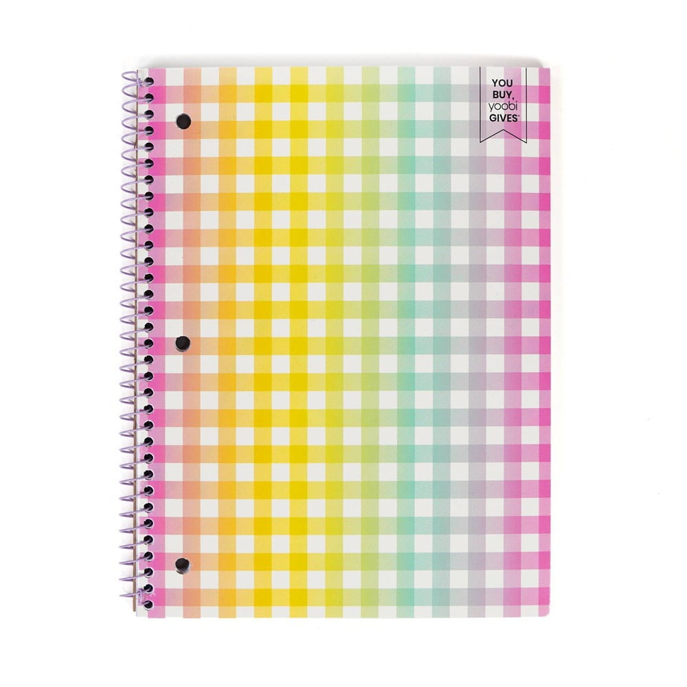 Yoobi Multicolor Gingham Spiral Notebook | 1 Subject Notebook College Ruled | 100 Perforated, 3-hole Punched Sheets | 2 Interior Pockets | PVC Free, FSC Certified Paper | For School, Office & College