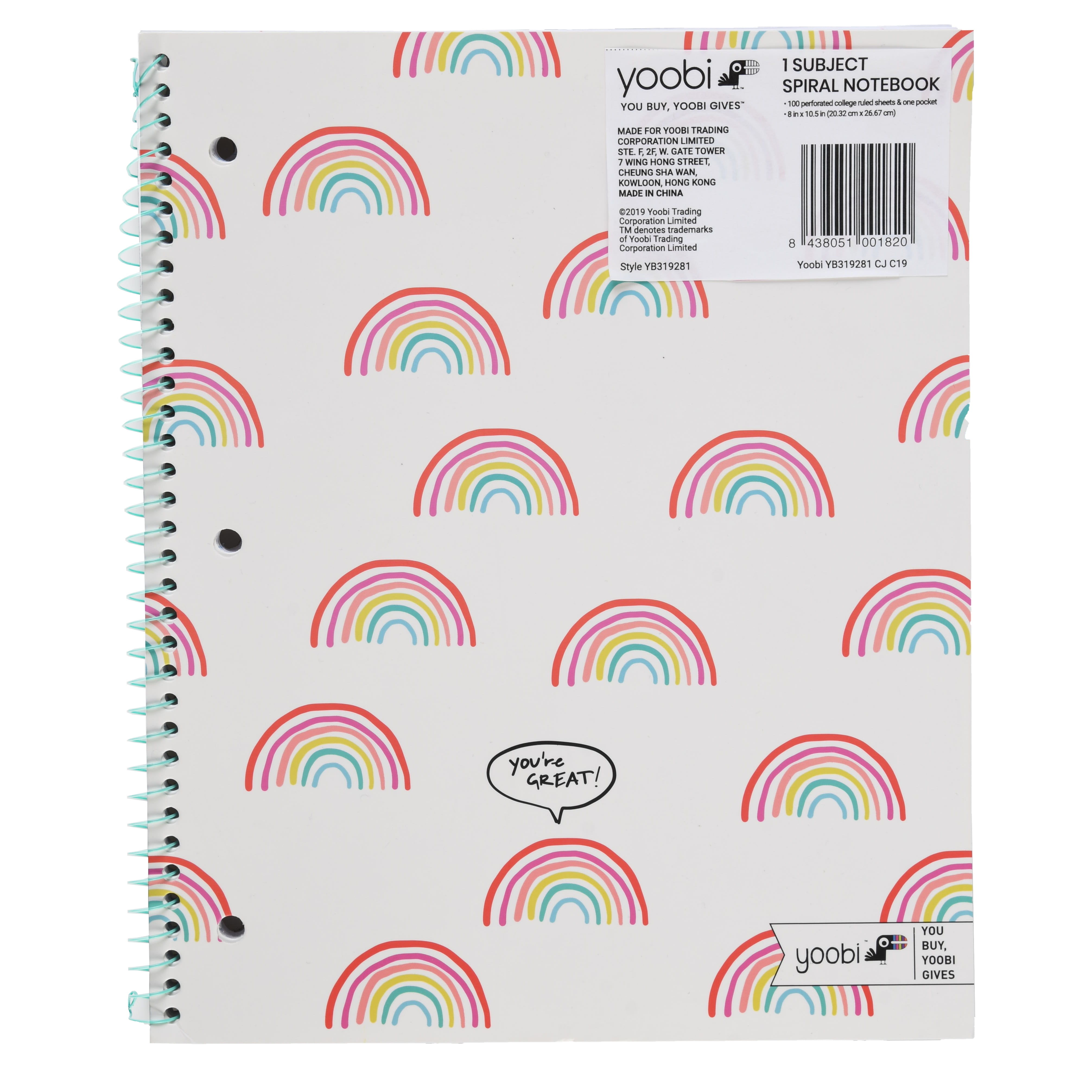 Yoobi™ 60 Sheet College Ruled Spiral Journal Supplies Rainbow : Target