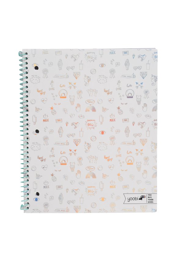 , Notebook, 1 Subject, Spiral, Paper Cover, 9" x 11", College Ruled, 100 sheets - Aqua Holographic Mini Doodles