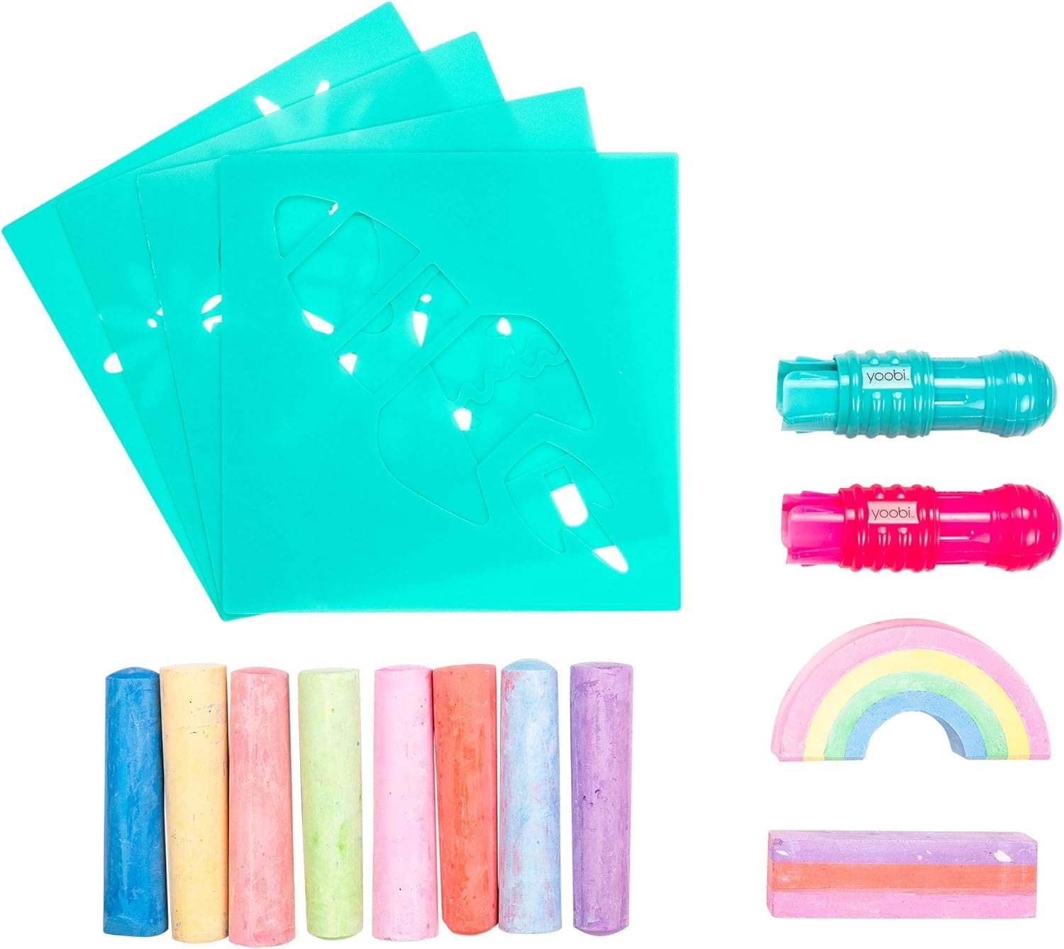 Yoobi Rainbow Sidewalk Chalk and Stencil Set 16 Piece Includes 2 Chalk ...