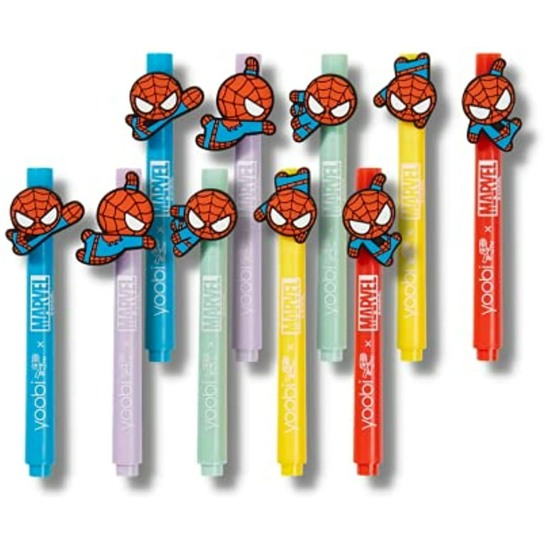 Yoobi x Marvel Mini Markers for Kids w/Spider-Man Charms (2 Pack) ? Pastel  & Bright Colored Markers in Red, Lavender, Mint, Blue, & Yellow  w/Interchangeable Silicone Charms ? Pastel Kids Markers 