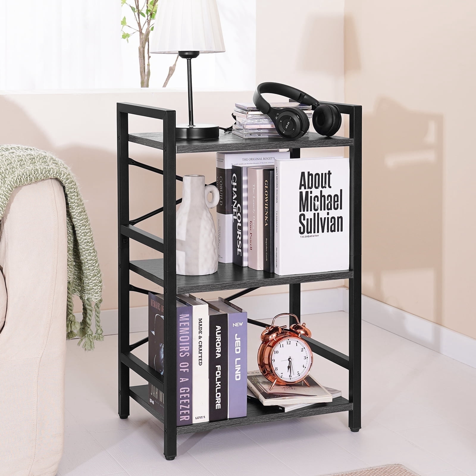 3 Tier Bookcase, Small Bookshelf Storage for Bedroom, Living Room, Office Home, Grey