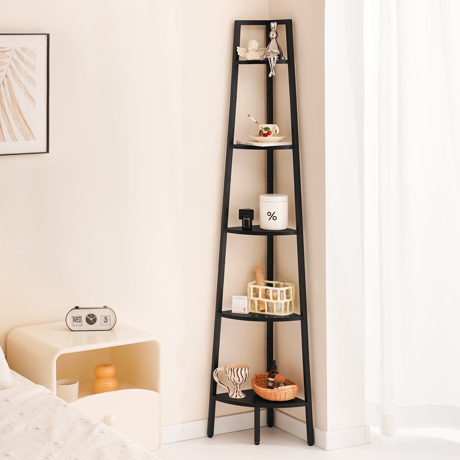 Yoobure 5-Tier Corner Bookshelf with Metal Frame