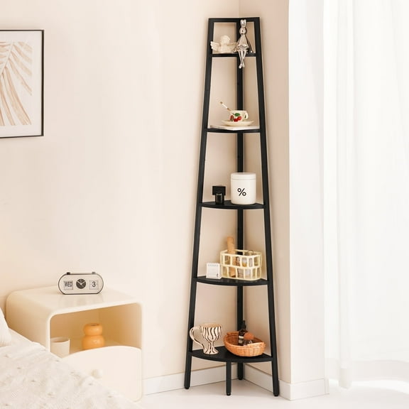 Yoobure 5-Tier Corner Bookshelf with Metal Frame