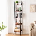 thumbnail image 1 of 5-Tier Ladder Shelf, Corner Bookshelf for Living Room, Balcony, Home Office, Bookcase Storage & Display Shelf, Rustic Brown, 1 of 9