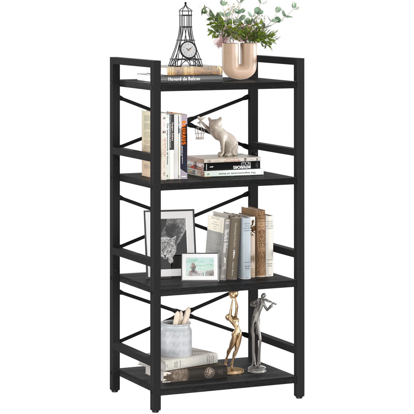 Yoobure Bookshelf, 4Tier Small Bookcase, Industrial Rustic Book Shelf