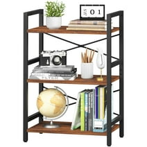 Yoobure Bookshelf Small Book Shelf, Solid Industrial 3 Tier Shelf Bookcase, Short Book Case for Bedroom, Living Room, Office Home(Brown)