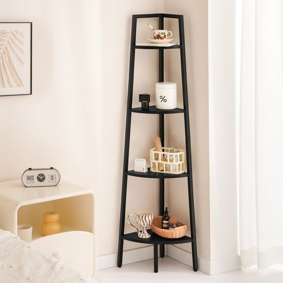 Yoobure Corner Shelf, 4-Tier Corner Bookshelf with Metal Frame, Ladder Corner Shelves Display Shelf for Bedroom Living Room, Tall Corner Bookcase Corner Plant Stand