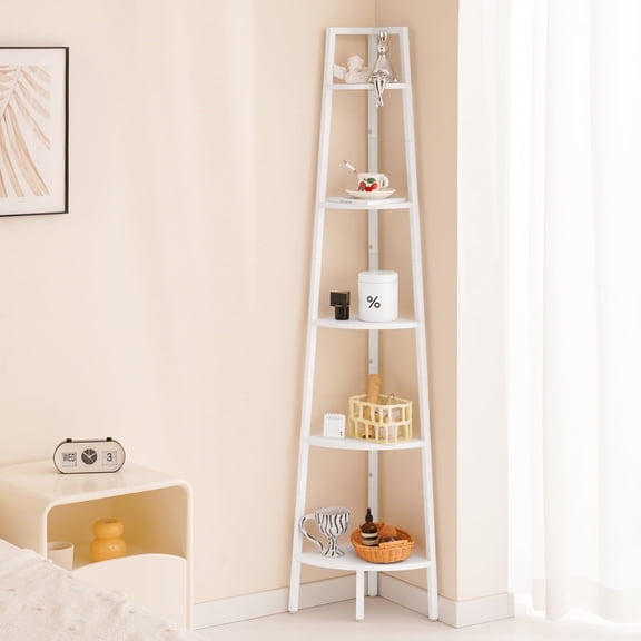 Yoobure Corner Shelf, 5-Tier Corner Bookshelf with Metal Frame, Ladder Corner Shelves Display Shelf for Bedroom Living Room, Tall Corner Bookcase Corner Plant Stand