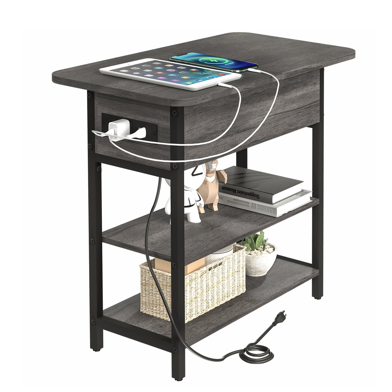 Yoobure End Table with Charging Station, Flip Top Side Table with USB