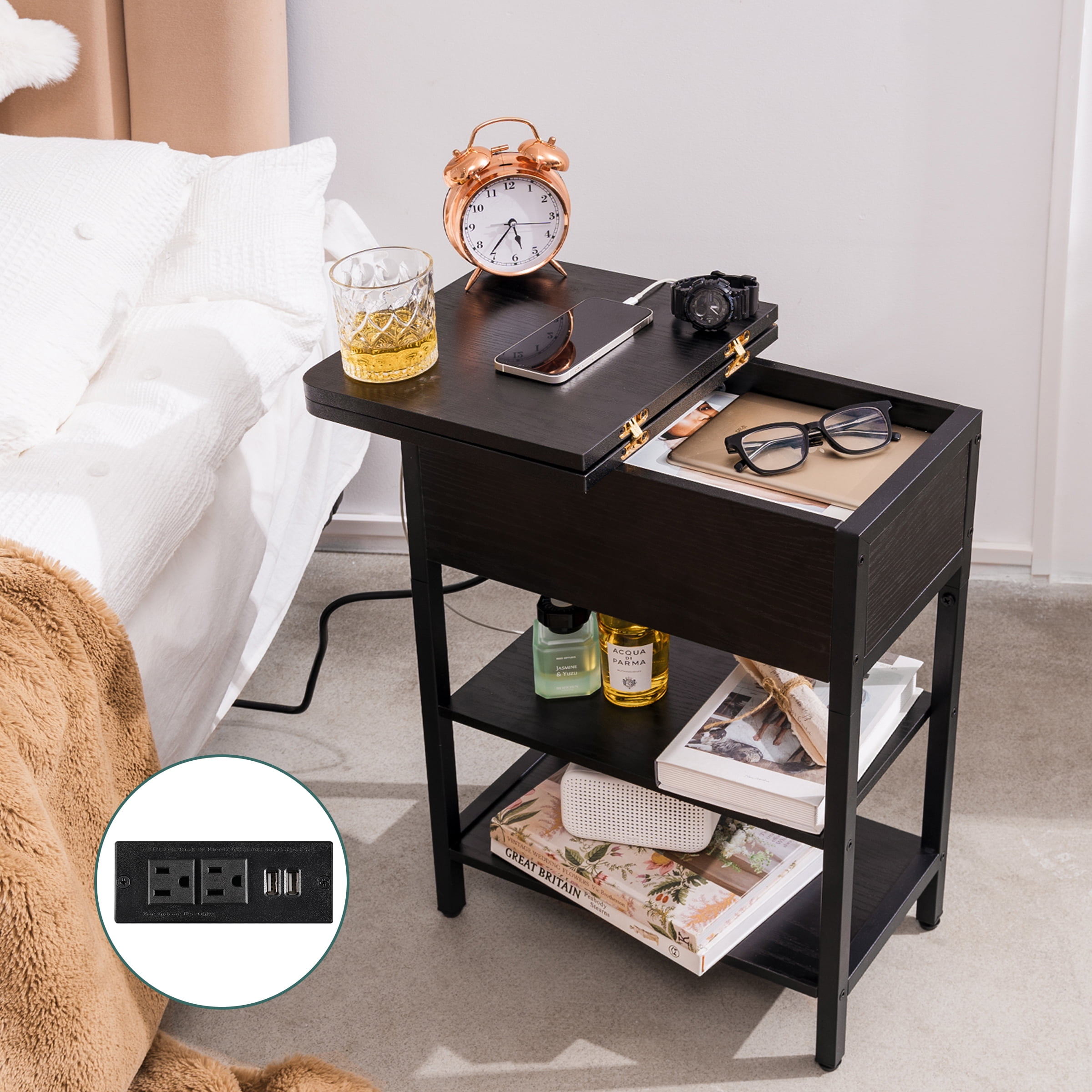 Yoobure End Table with Charging Station, Flip Top Side Table with USB