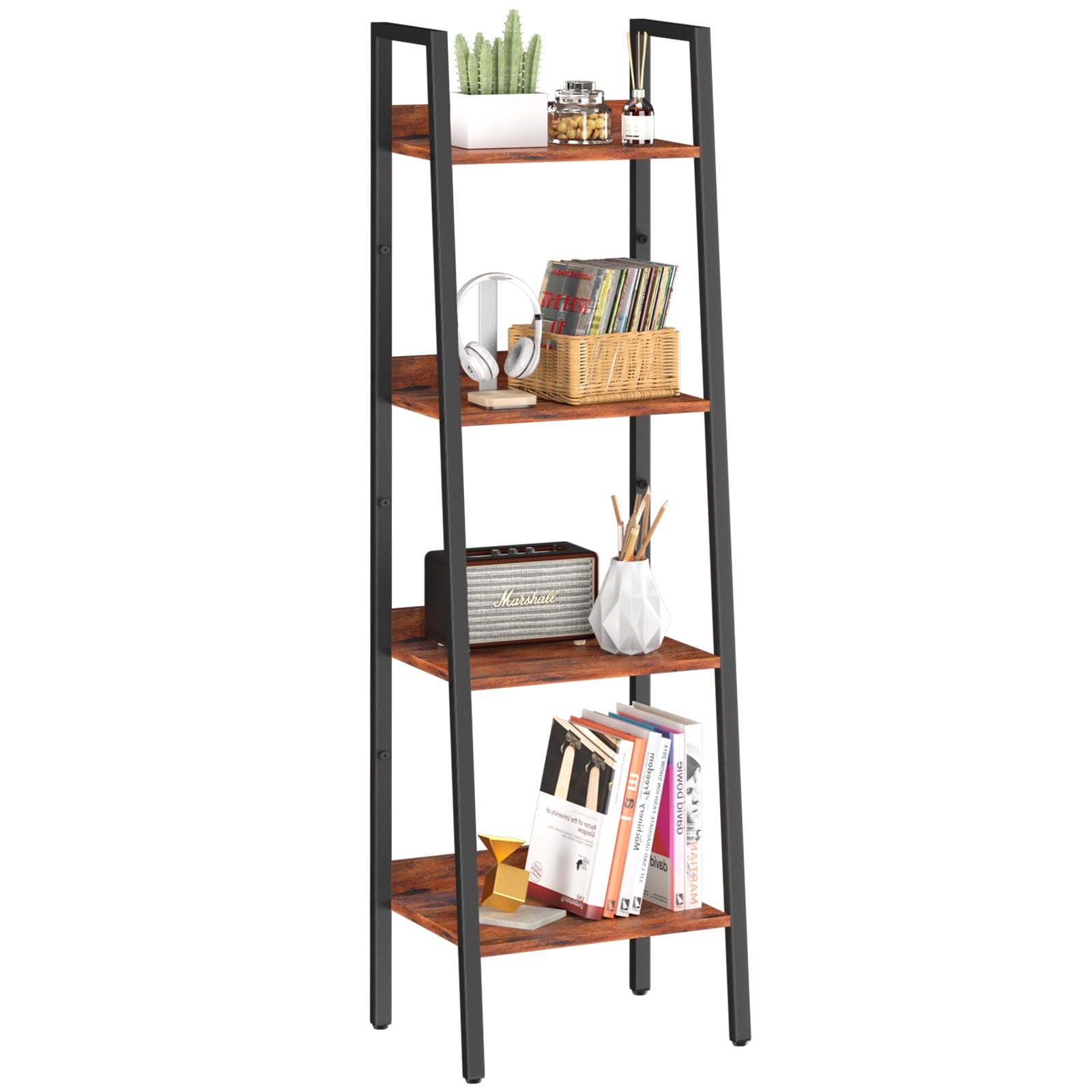 VIMBER 5-Tier Corner Shelf – Industrial Ladder Bookshelf For Living Room, Bedroom, Kitchen, Home Office, White Metal Frame