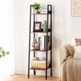thumbnail image 1 of 4-Tier Ladder Shelf, Corner Bookshelf for Living Room, Balcony, Home Office, Bookcase Storage & Display Shelf, Rustic Brown, 1 of 9