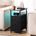 thumbnail image 1 of Nightstand with Charging Station, Narrow End Table Side Table with 3 Fabric Drawers and Storage Shelf, Small LED Bedside Table for Living Room Bedroom, Black, 1 of 8