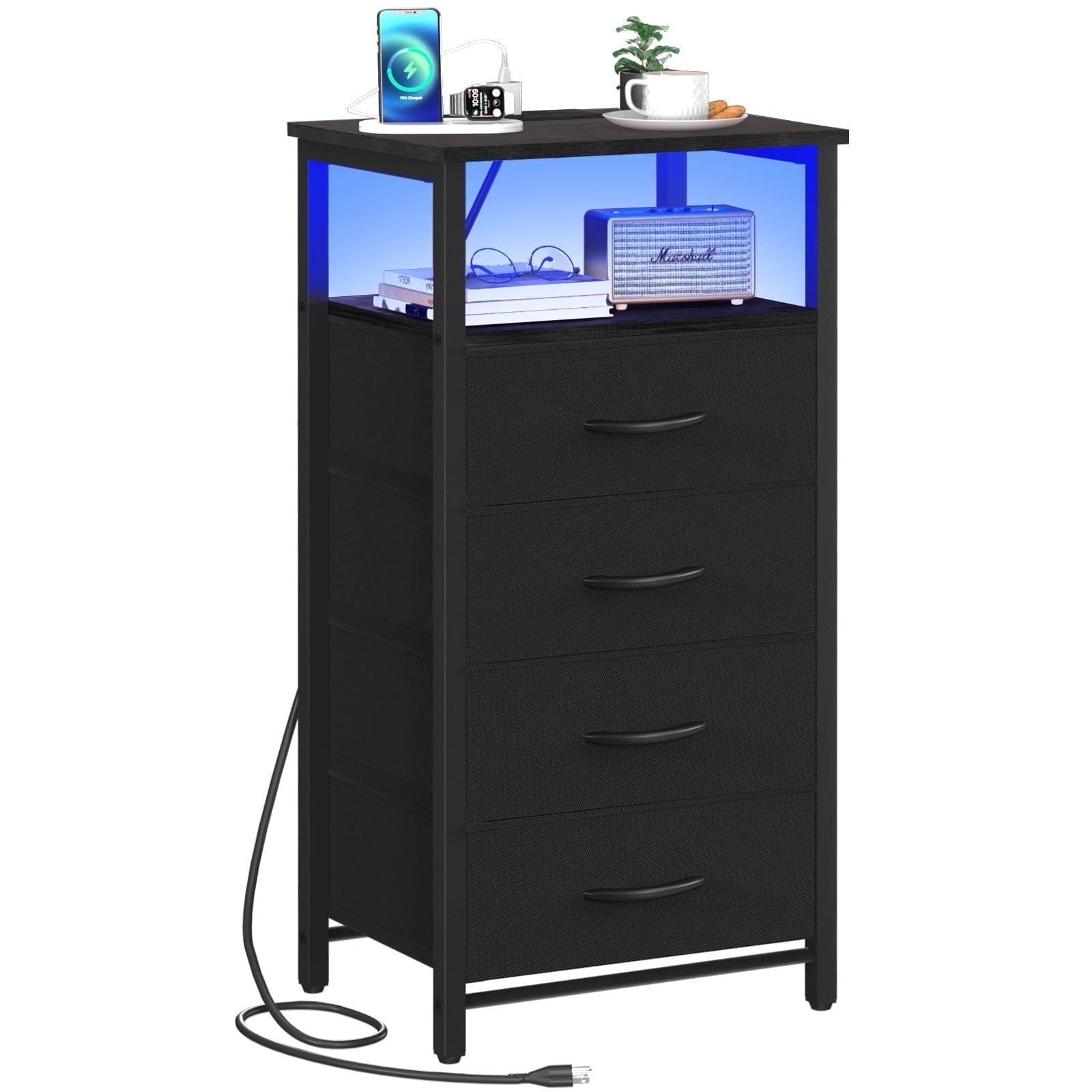 Yoobure Night Stand with Charging Station,Led Nightstand with USB Ports ...
