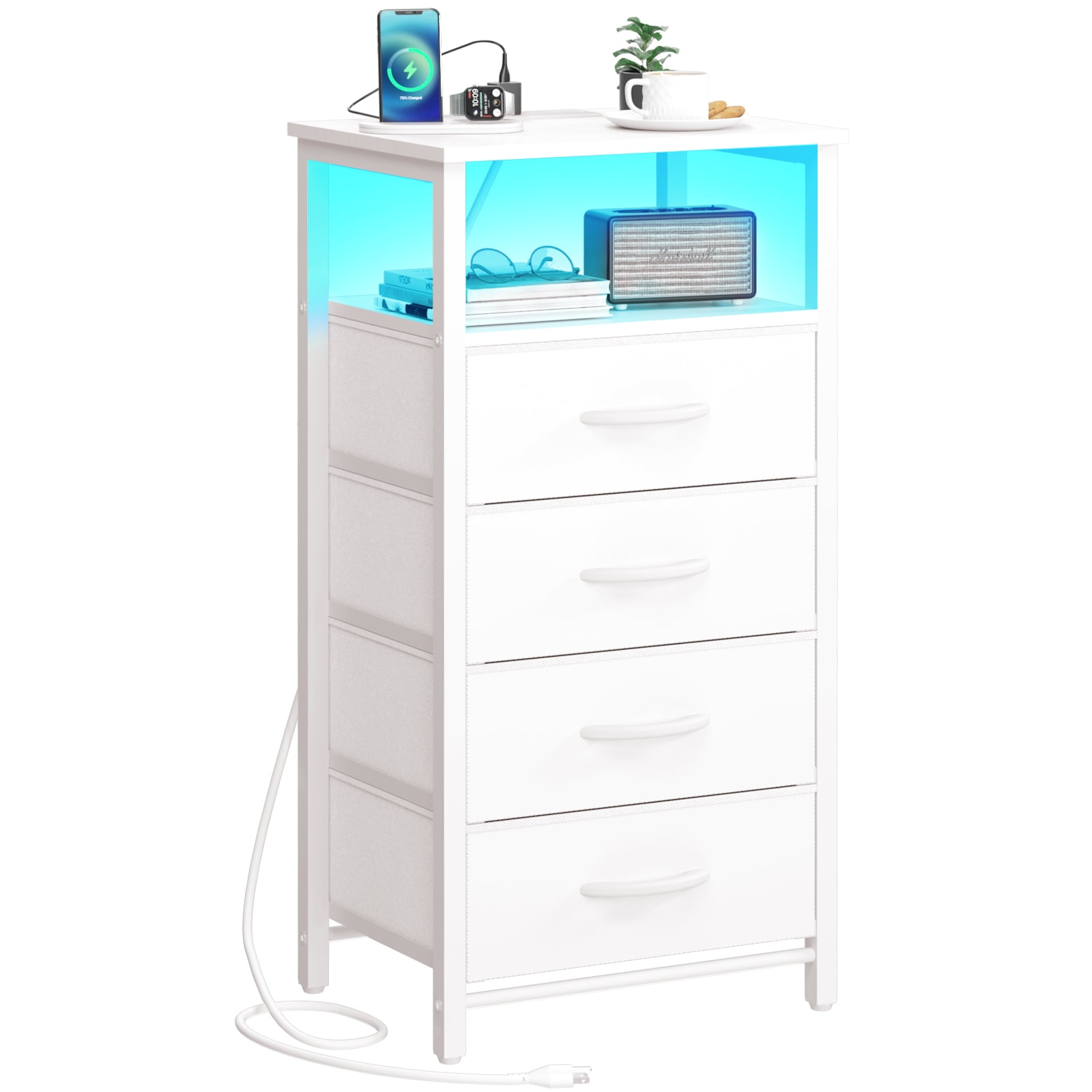 Yoobure Night Stand with Charging Station, Nightstand with USB Ports ...