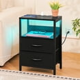 thumbnail image 1 of Nightstand with Charging Station, LED End Table Side Table with Fabric Drawers and Storage Shelf, Small Bedside Table for Bedroom Living Room, Black, 1 of 10