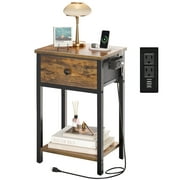 Yoobure Nightstand with Charging Station, Side Table with Large Drawer and Storage Shelf, Rustic Bedside Tables with USB Ports & Outlets for Bedroom,Living Room