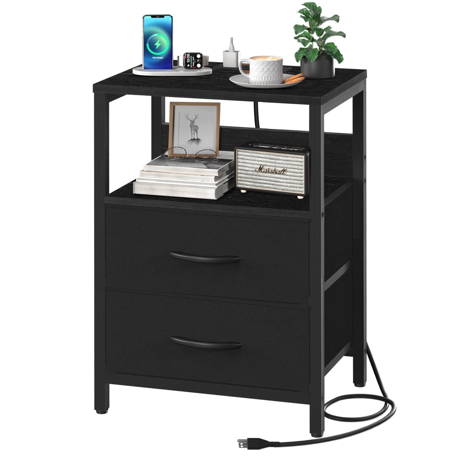 Yoobure Nightstand with Charging Station, Small Night Stand Fabric
