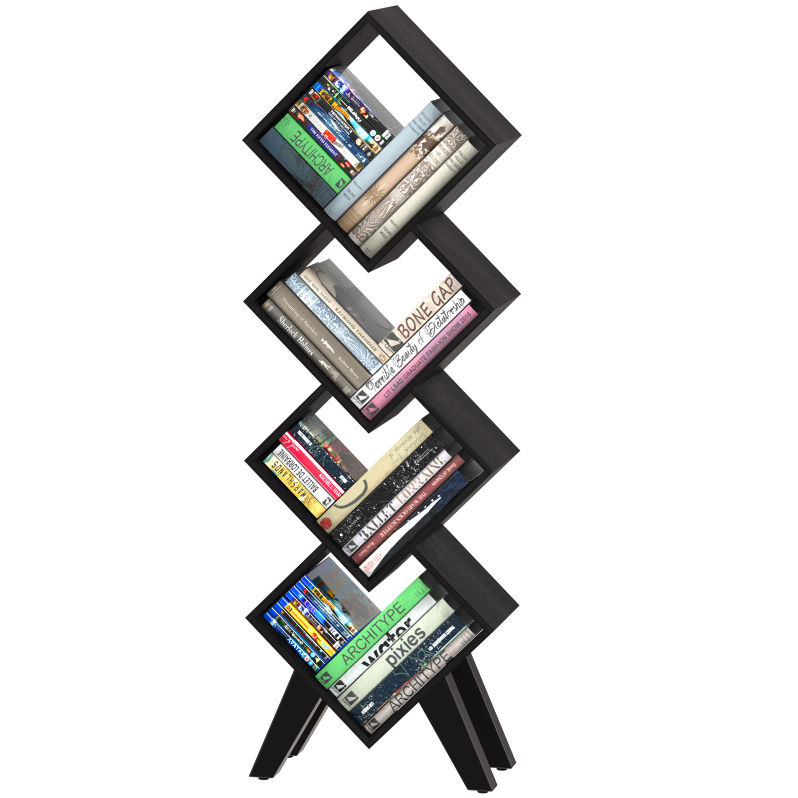 Lavish Home 4Tier Wooden Folding Corner Bookshelf for Small Tight Spaces