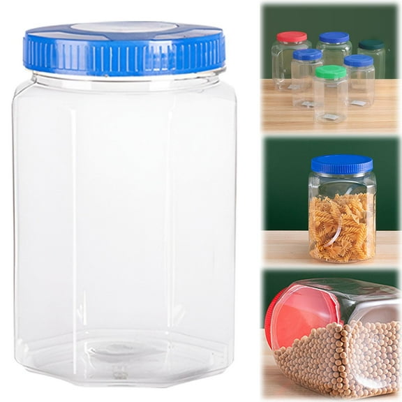 Yooci 1 Pack Plastic Jars with Lids, 50 oz Clear Storage Container, Leakproof Plastic Mason Jars, Empty Round Slime Container, Cosmetic Jars for Storing Dry Food, Peanut, Spice, Cookie, Candy