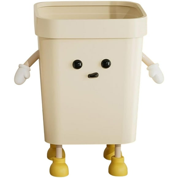 Yooci 3.2-Gallon Cute Kids Trash Can - Durable Waste Basket Perfect for Kids Rooms, Classrooms, Pediatric Clinics - Beige Square-Shaped Trash Bin w/Arms & Legs - Comes with Removable Trash Bag Holder