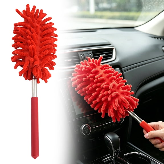 Yooci 3 Pack Extendable Microfiber Hand Duster with Stainless Steel Pole Red