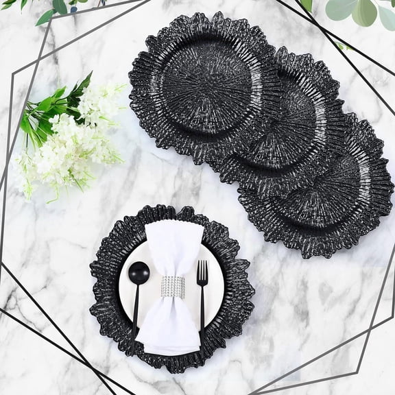 Yooci Black Charger Plates - Metal Texture Plastic Decorative Tray, 13cm Rounded Edge Storage Plate for Entryway, Coffee Table & Dresser, Multi-Style Home Decor