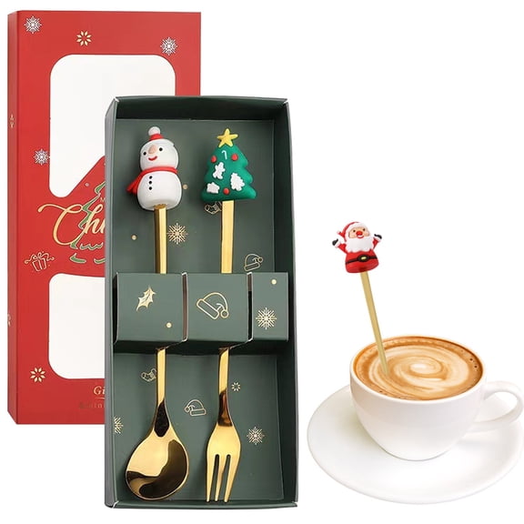 Yooci Christmas Stainless Steel Scarf Snowman Spoon and Tree Fork Set Holiday Flatware