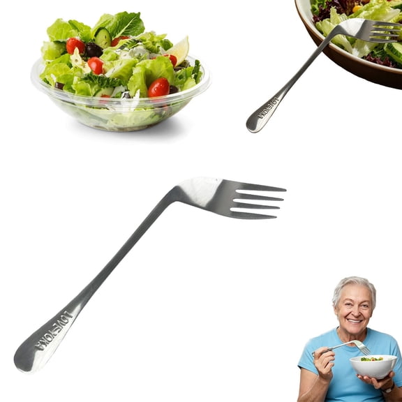 Yooci Ergonomic Angled Fork for Elderly, Curved Left Hand Adaptive Eating Utensil