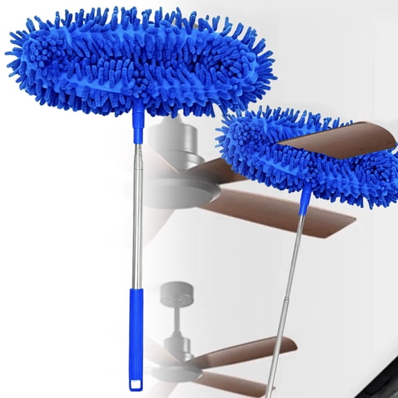 Yooci Extendable Chenille Feather Duster with Retractable Long Metal Pole Blue