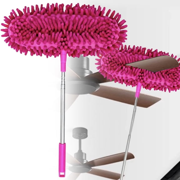 Yooci Extendable Chenille Feather Duster with Retractable Long Metal Pole Rose Red