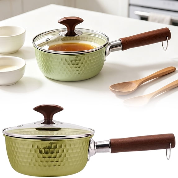 Yooci Gold Pure Titanium Hammered Saucepan 18x14cm, Healthy Coating-Free Non-Stick Pan with Tempered Glass Lid & Dual Spouts for Ramen, Sauces and Vegetables