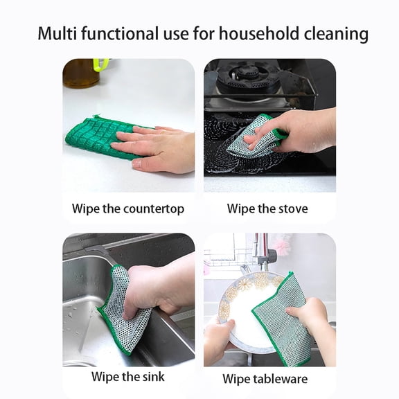 Yooci Green Double-Sided Silver-Wire Dishcloth – Heavy-Duty, Oil-Removing & Multi-Surface Cleaner