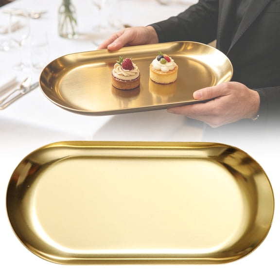 Yooci Metal Oval Serving Tray Glossy Silver Decorative Storage Plate Stainless Steel 26x10.5cm