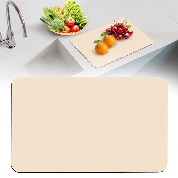 Yooci Silicone Drain Rack Pad, 30*40cm Beige Drain Mat for Kitchen, Stain-Resistant PU Material & Non-Slip Backing, Fast Drying Dish Rack Mat for Dishes/Glasses/Pans