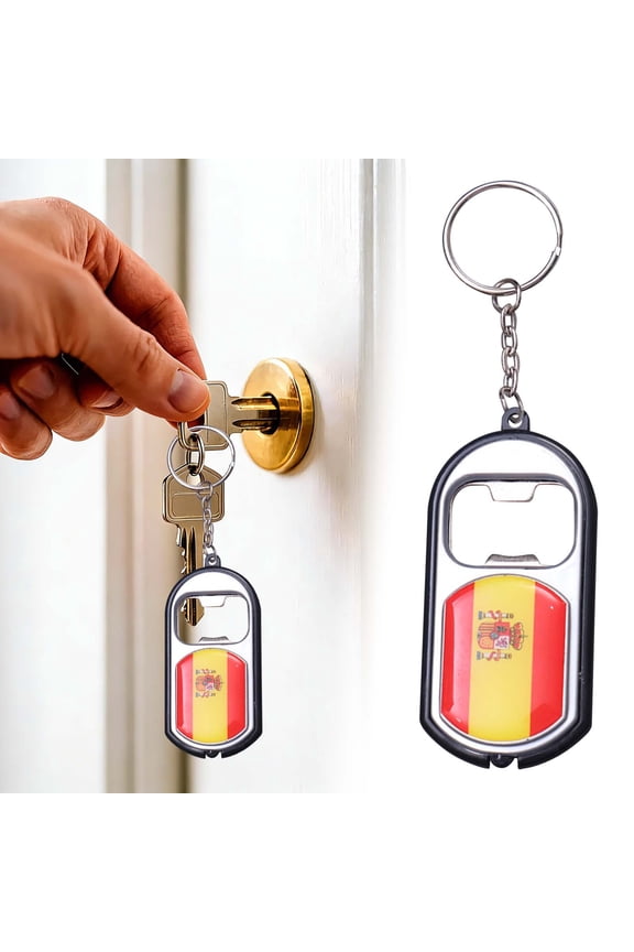 Spain National Country Flag Beer Bottle Opener Keychain with LED Flashlight